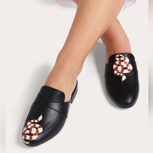 Alepel Shoes - Alepel Women's Gold Snake Mule in Black Leather signed one of a kind